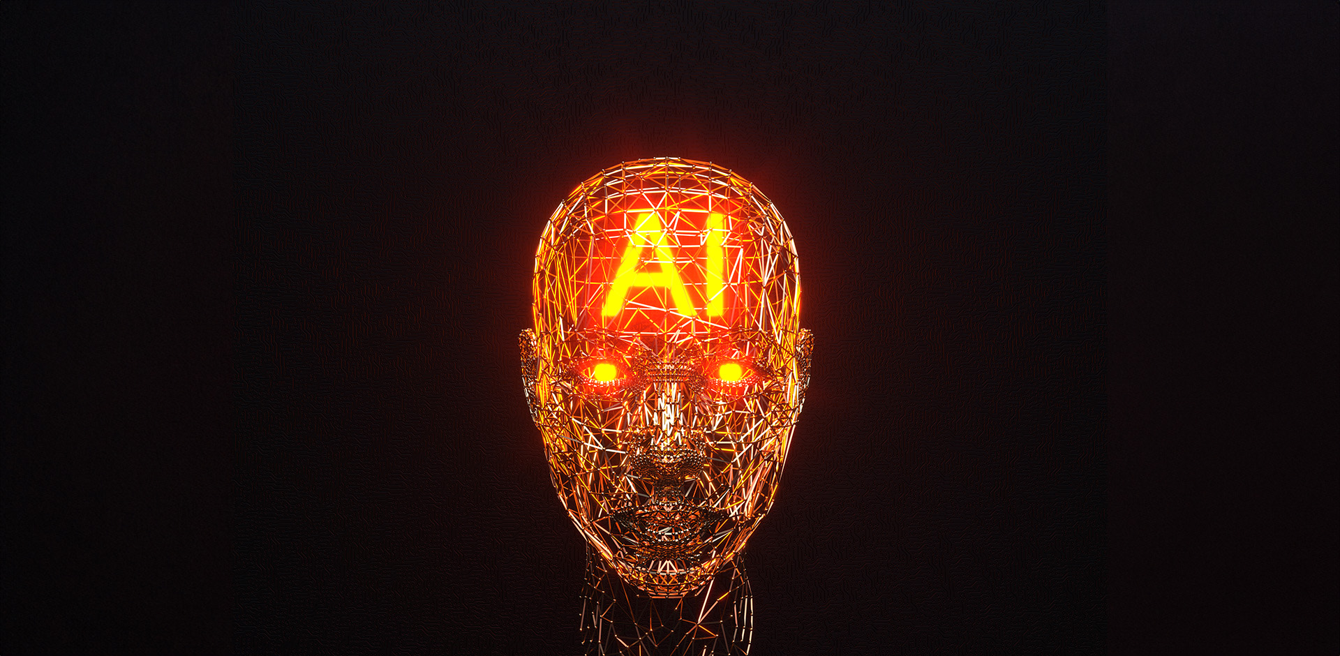 AI computer genterated face with glowing eyes