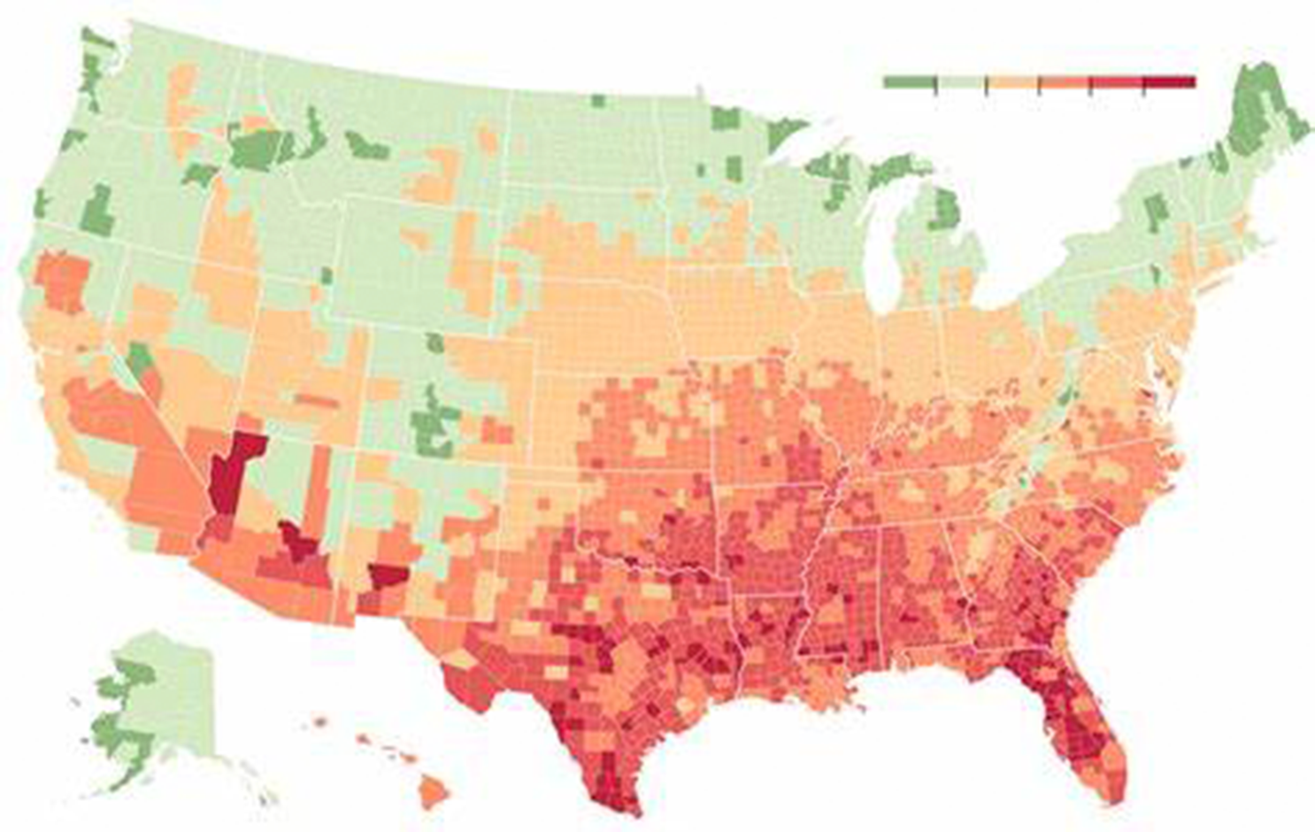 Climate change heatmap across the USA