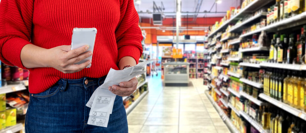 Calculating bills at grocery store