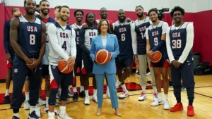 Vice President Kamala Harris with the US Olympic Basketball Team 2024 Paris Olympics