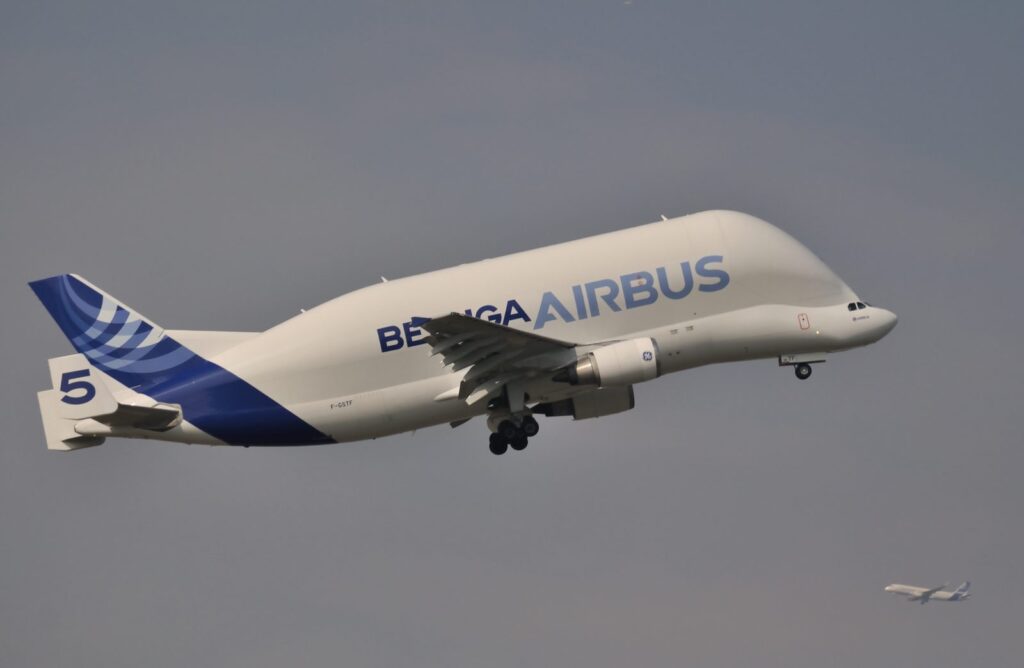 An Airbus Beluga transport aircraft