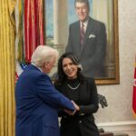 President Trump with then-Director of National Intelligence Tulsi Gabbard, who reportedly warned him against striking Iran's leadership before the February offensive