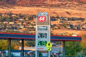 A gas station fuel price sign; the national average for regular gasoline has topped $4 every day in August 2026, an all-time first