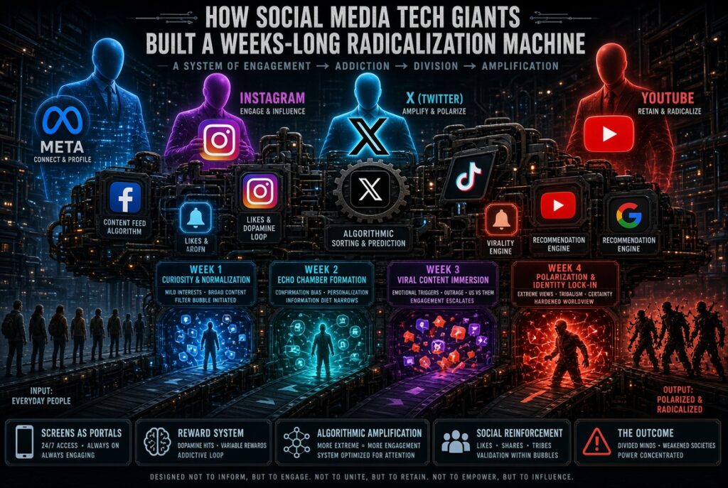 How Social Media Tech Giants Built a Weeks-Long Radicalization Machine