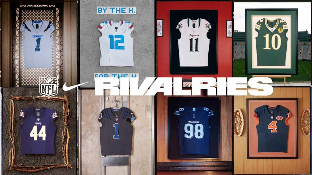 The 2026 Nike NFL Rivalries uniforms for the AFC South and NFC North divisions (courtesy of NFL.com)