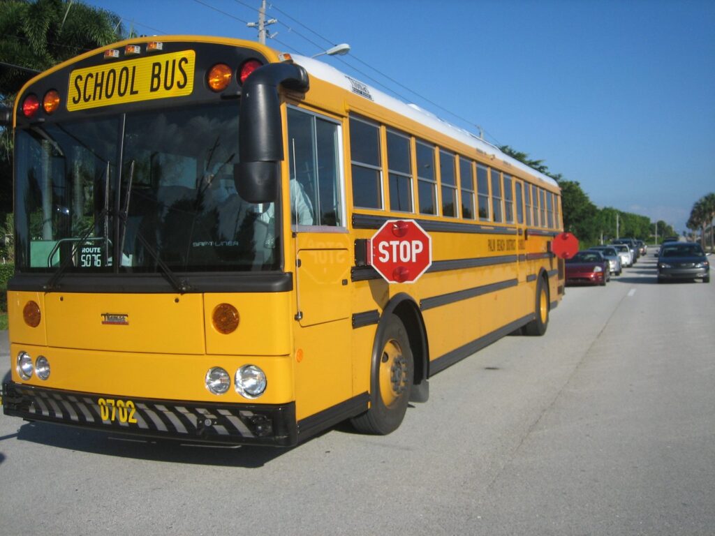 A school bus; Pittsburgh Public Schools' bus safety camera program moves into full enforcement as the new school year begins