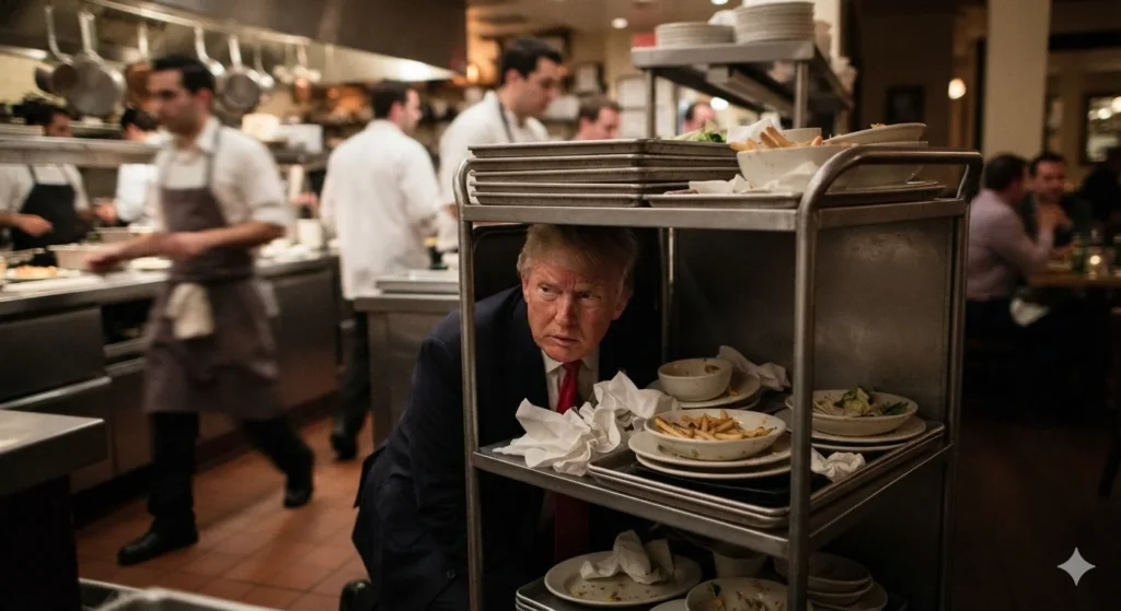 Hiding With the Half-Eaten Rolls: The Comedic Reality of Trump’s Catering Cart Escape