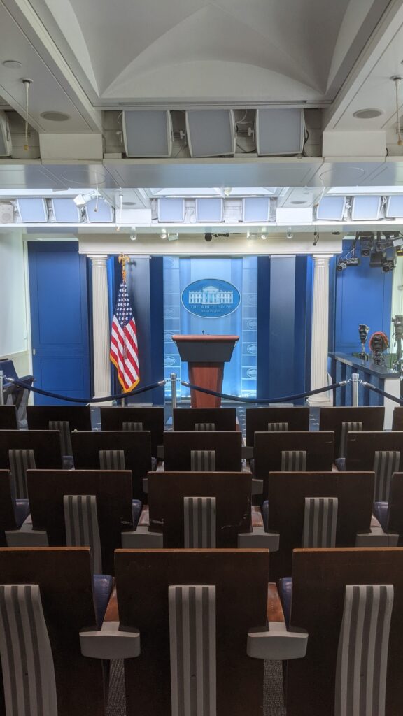 The White House press briefing room, where a new press secretary will eventually be introduced