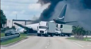 Amazon Prime Air Cargo Plane Overruns Runway at Miami International Airport, Catches Fire After Striking Vehicles