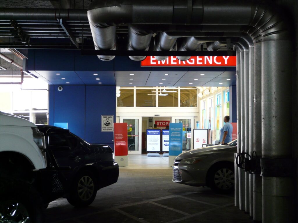 An emergency room entrance at a US hospital