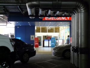 An emergency room entrance at a US hospital
