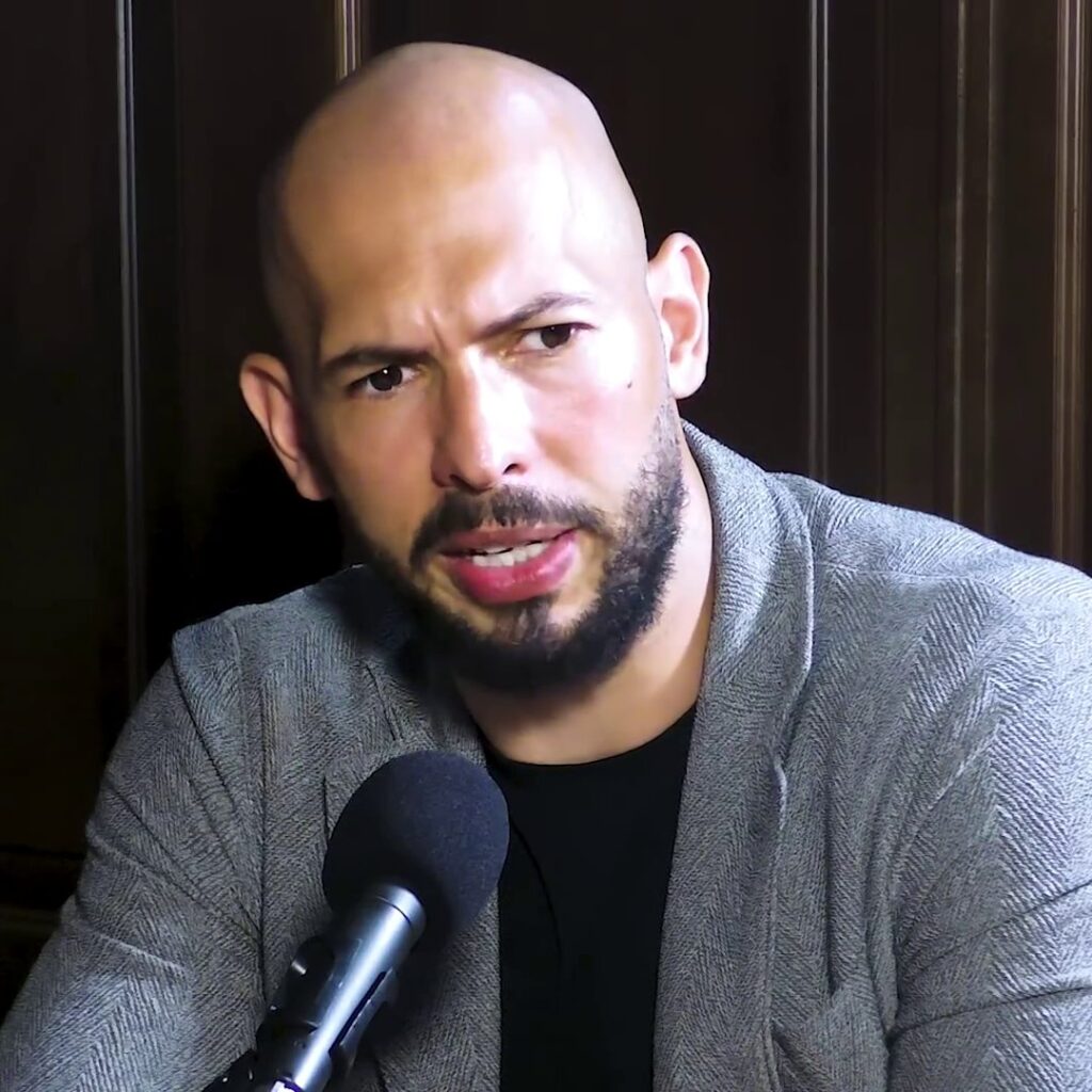 Andrew Tate speaking during a podcast interview