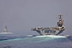 US Navy vessels transiting the Strait of Hormuz amid the Gulf military presence review