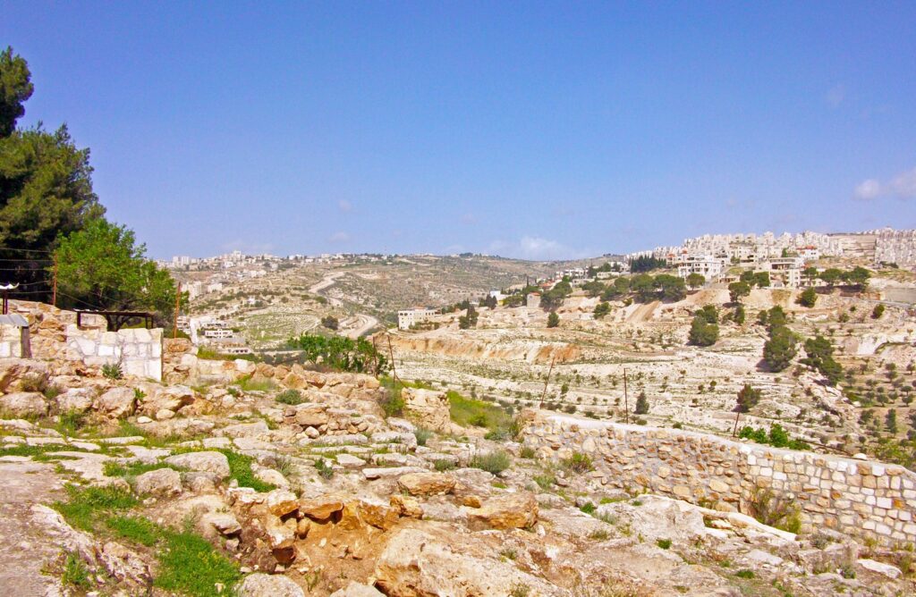 View toward the Har Homa settlement in the Israeli-occupied West Bank, seen from the Beit Sahour area near Bethlehem