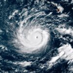 Satellite imagery showing the structure of Hurricane Lowell over the Pacific Ocean