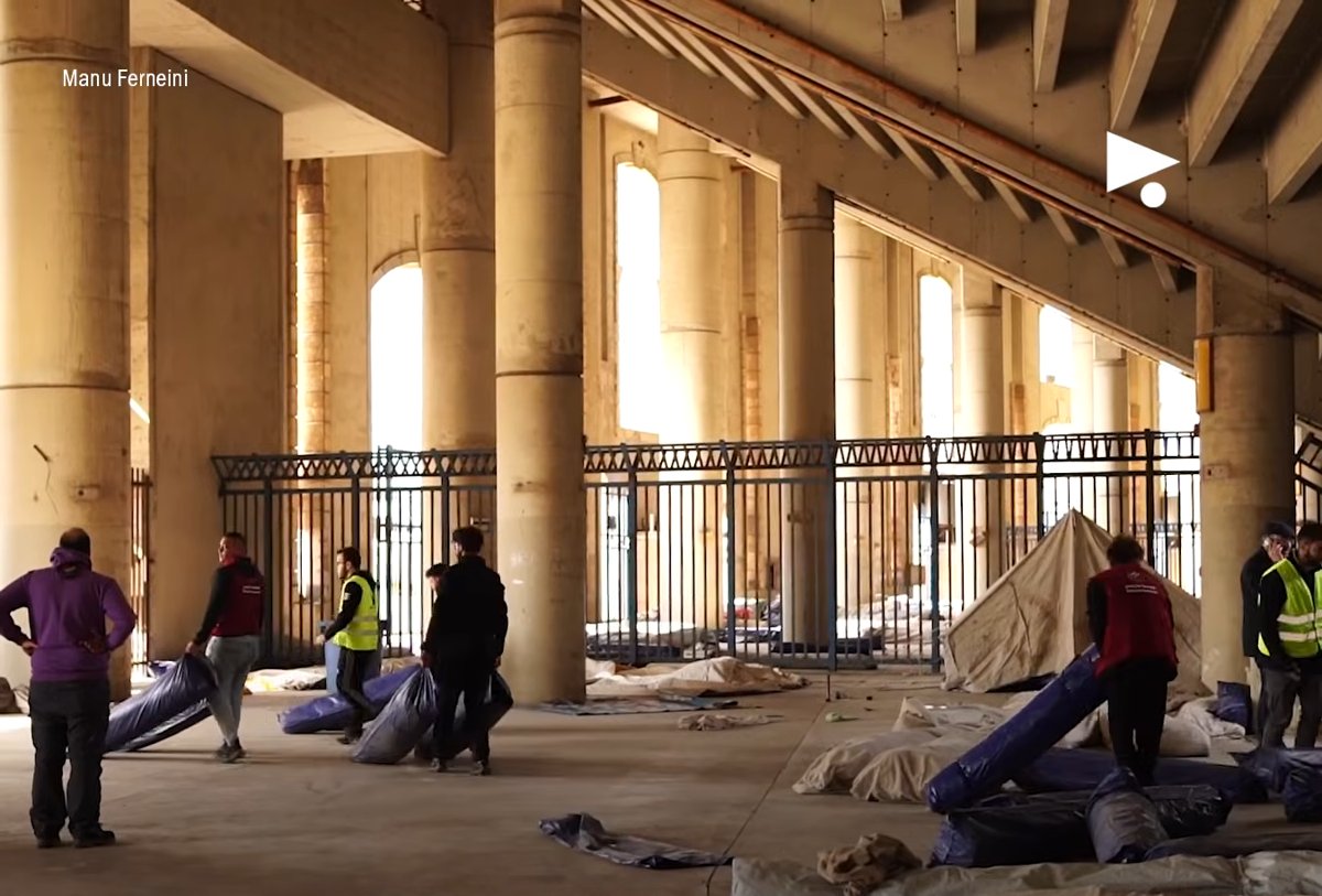 Camille Chamoun Sports City Stadium in Beirut being prepared to shelter displaced people