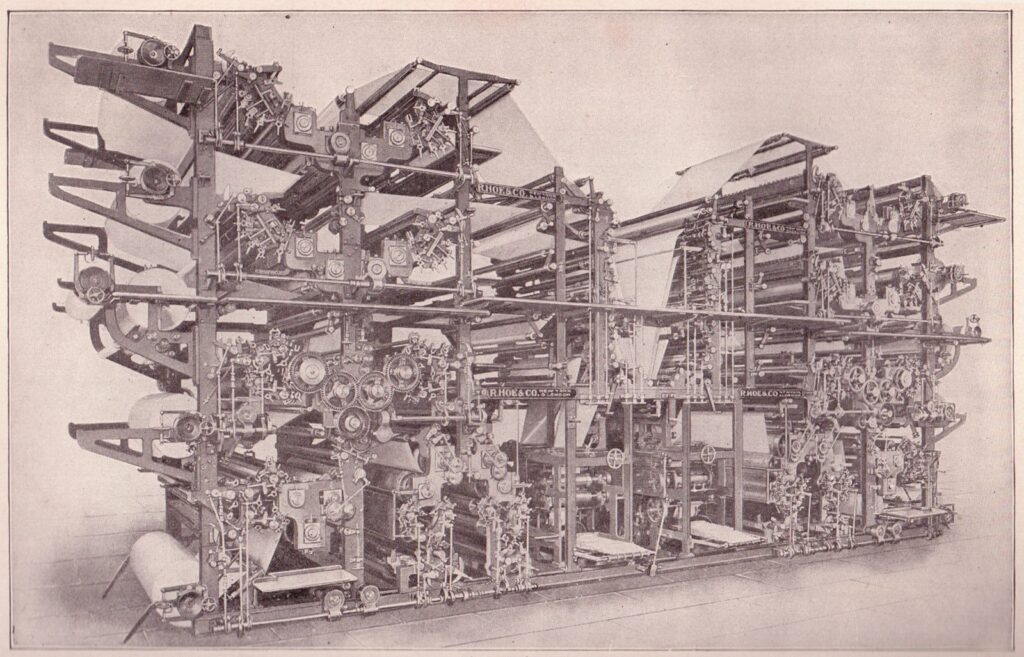A vintage web offset printing press, representing a weekly roundup of news