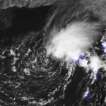 A tropical storm in the Gulf of Mexico; Tropical Storm Edouard is forecast to hit the Texas-Louisiana coast Tuesday