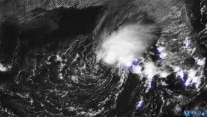 A tropical storm in the Gulf of Mexico; Tropical Storm Edouard is forecast to hit the Texas-Louisiana coast Tuesday