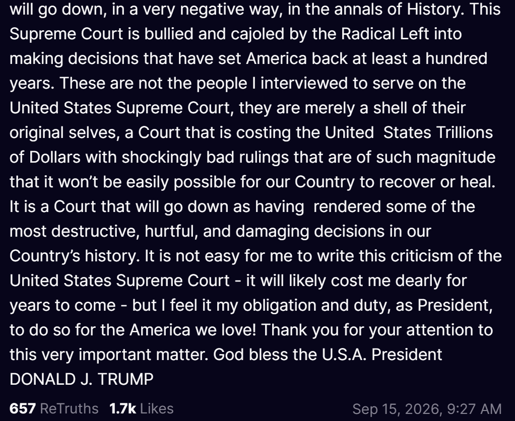 Trump Truth Social post reacting to the Supreme Court mail-in ballot ruling, part 2